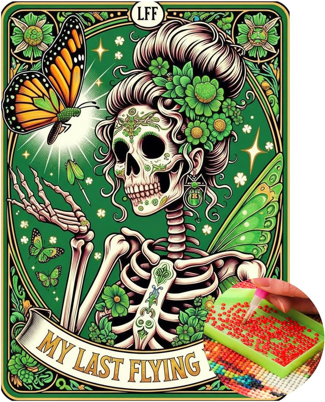 Skull & Skeleton Tarot Diamond Art Kit for Adults – 5D Full Drill Round DIY Diamond Painting, Mosaic Gem Crafts for Wall Decor, Beginner-Friendly, 12x16 inch, St. Patrick’s Day Gift